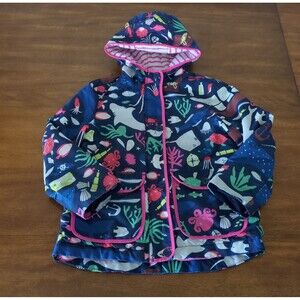 Mini Boden hooded long sleeve anorak under the sea print Jacket size 7/8 GUC